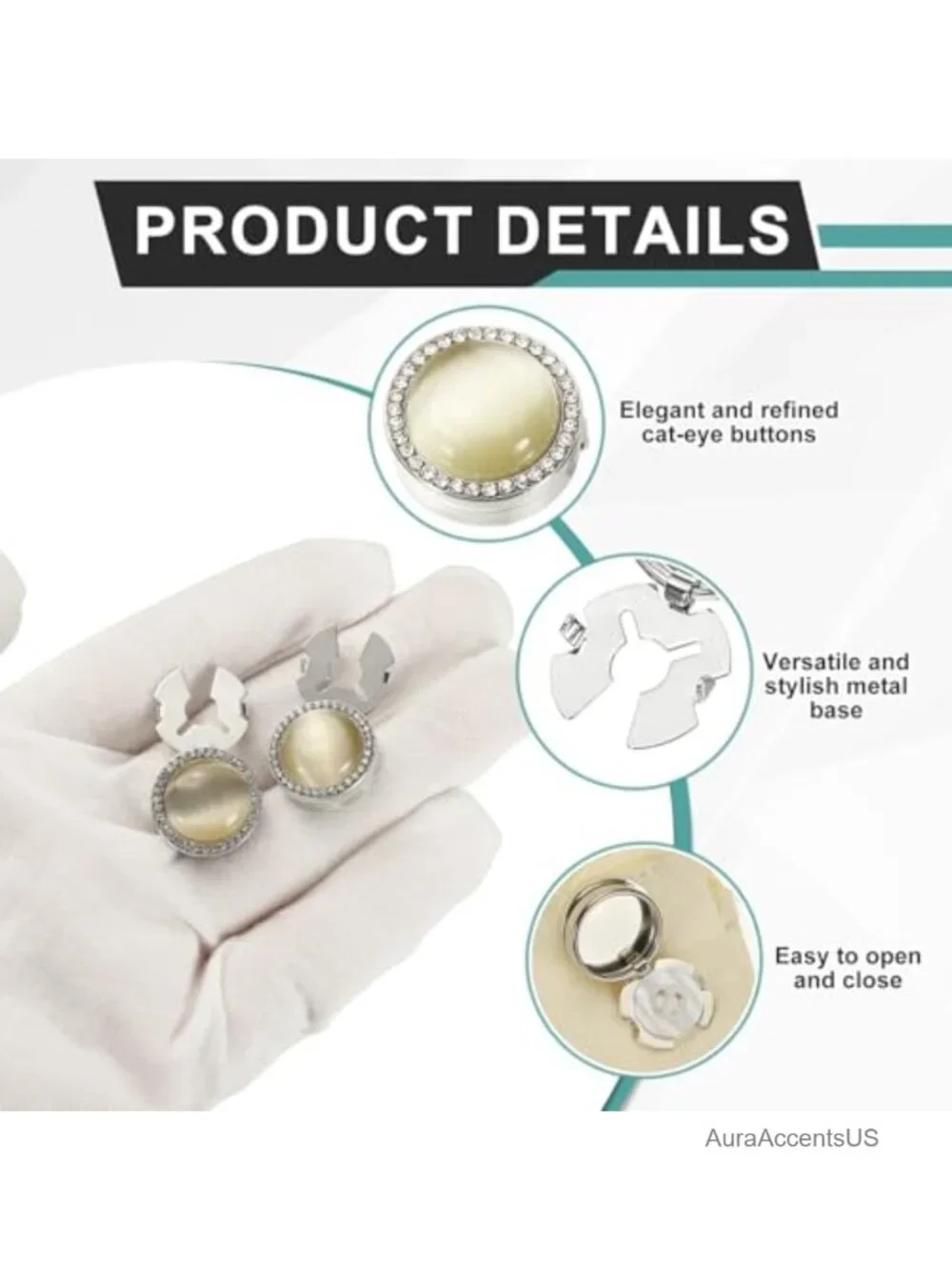 Cat's Eye Button Cover Cufflinks Detachable Decorative for French Cuff Shirts